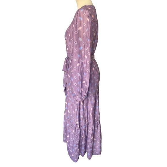 XÍRENA Misty Silk Cotton Blend Midi Dress in Plume Print Purple Medium - Picture 5 of 10